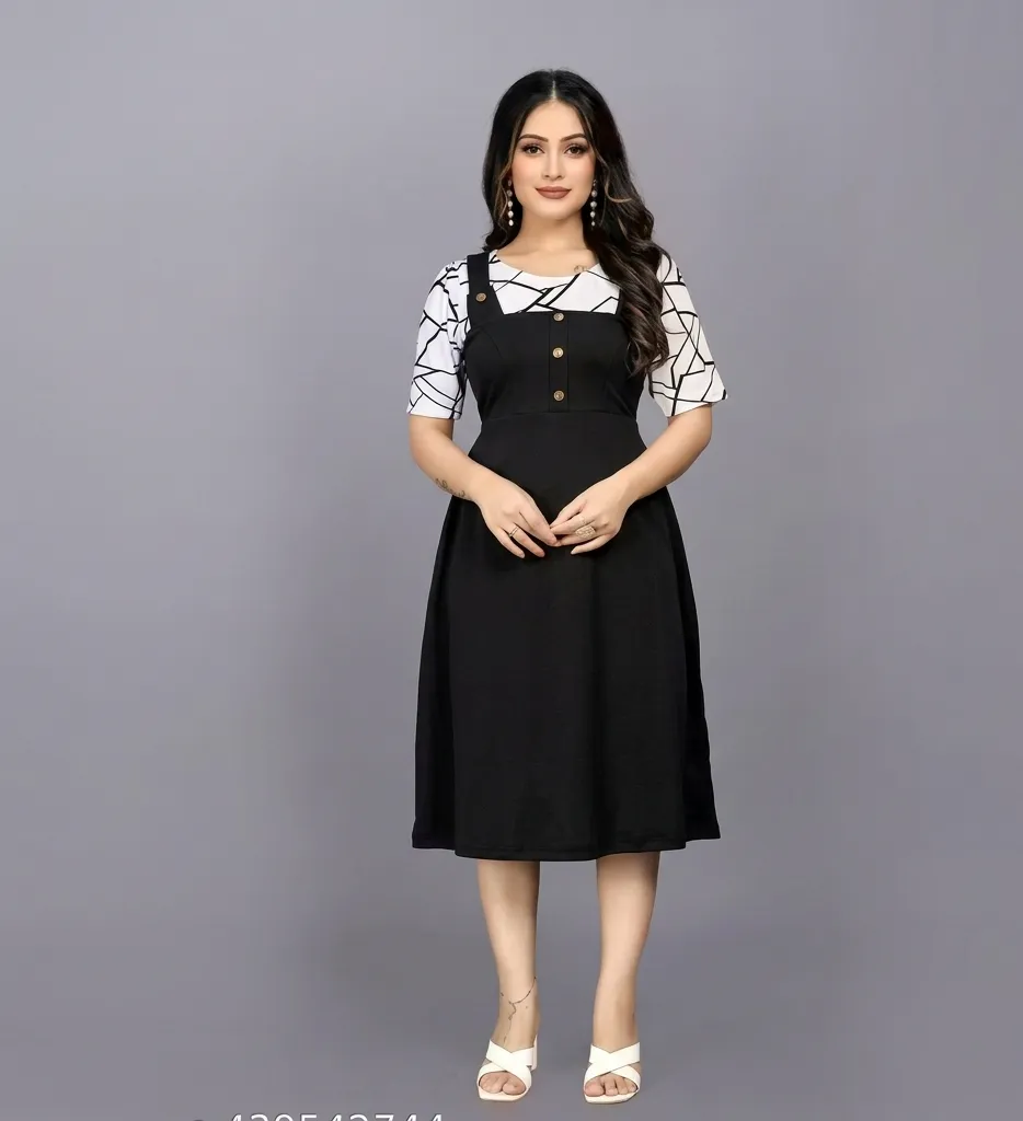 Classic Retro Women Dresses Fancy Dress for Women Black dress Pari dress for women Lycra fabric Round Neck